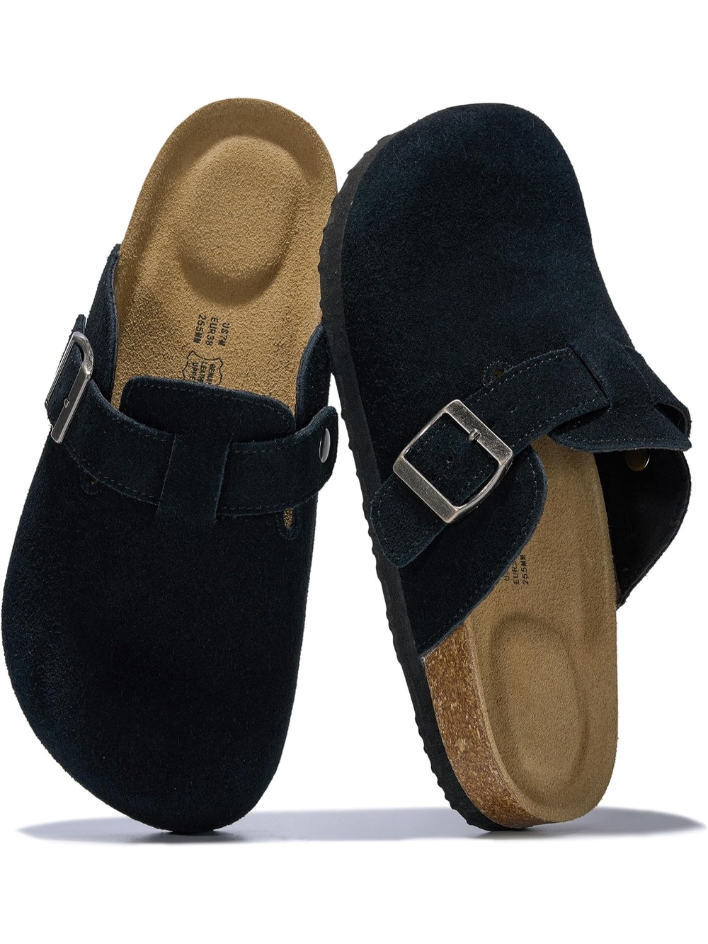 Women's Black Suede Matte Closed Toe Flat Slip On Footbed Casual Mules Clog